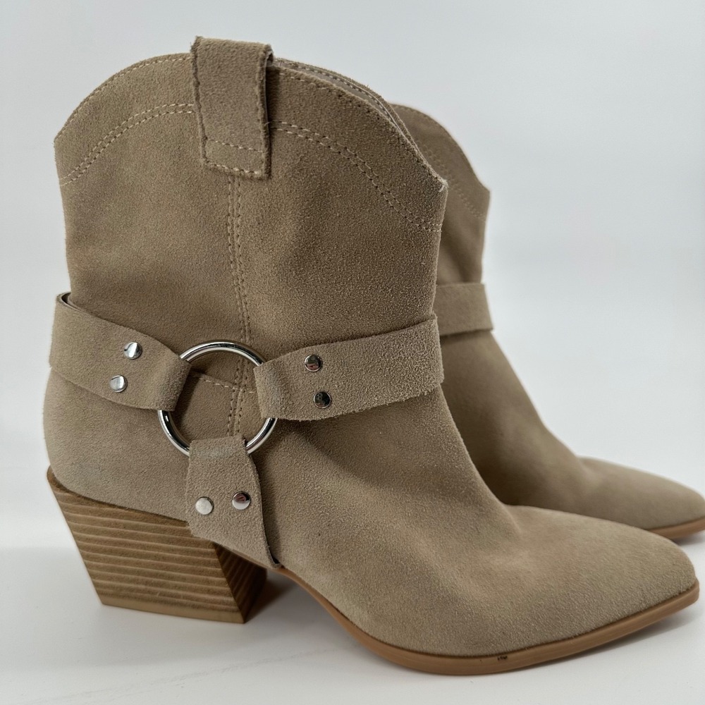 Open Edit Suede Ankle Boots Taupe Western Style Size 7.5 Block Heel